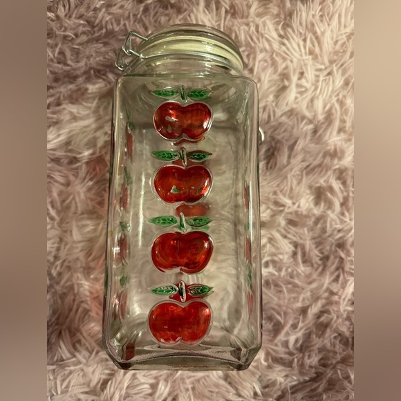 Vintage antique Glass Apothecary jar with Lid Hand painted Apples 3 dimensional - Picture 2 of 10
